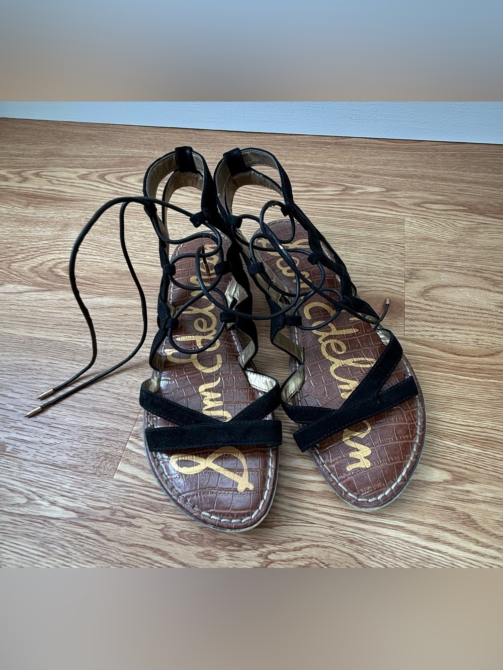 Sam Edelman Black Lace-Up Suede Gladiator Sandals